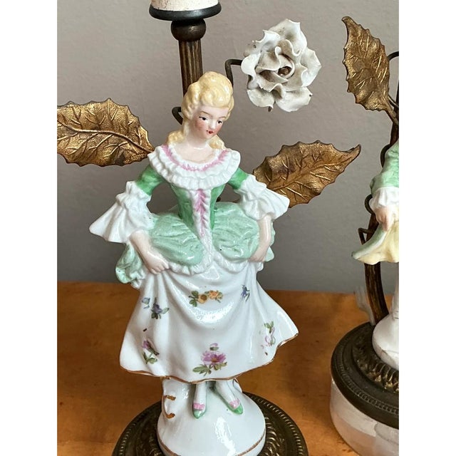 Vintage Lucite Base Porcelain Figurine Lamps - a Pair For Sale - Image 4 of 12
