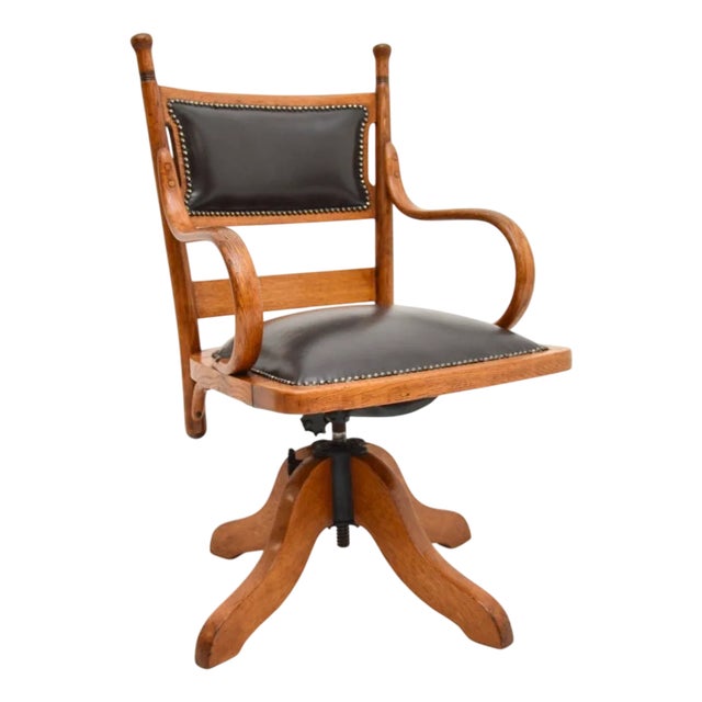 Victorian Swivel Desk Chair in Bentwood and Leather, 1890s For Sale