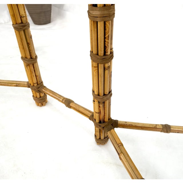 McGuire Large Glass Top Bamboo & Leather Straps Frame Dining Conference Table by McGuire For Sale - Image 4 of 13