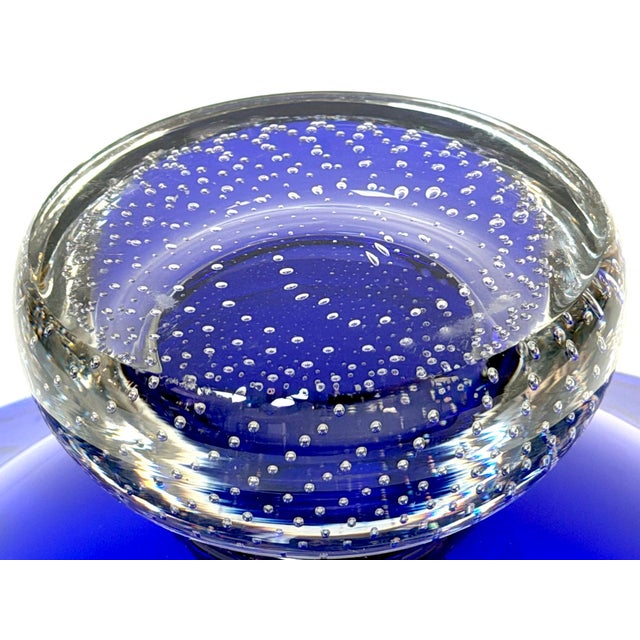 Pairpoint Cobalt Blue Engraved Floral Center Bowl Controlled Bubble Pedestal For Sale - Image 11 of 14
