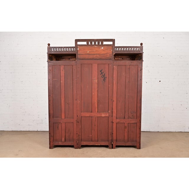 Herter Brothers Style Antique Eastlake Victorian Carved Walnut Triple Bookcase Cabinet, Circa 1880s For Sale - Image 11 of 12