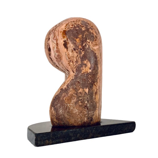 Stone Mid-Century Modern Abstract Modernist Design Travertine Sculpture in the Style of Barbara Hepworth, Signed For Sale - Image 7 of 12
