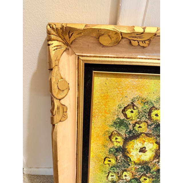 Monumental Mid-Century Impasto Floral Painting in Original Solid Carved Wood Hollywood Regency Frame For Sale In Mobile - Image 6 of 12