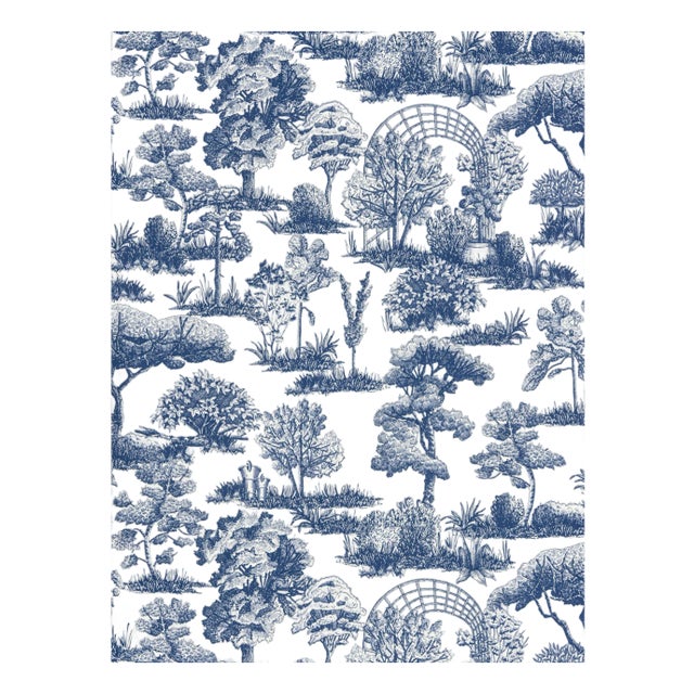 The House of Scalamandré Garden Toile Wallpaper, Lapis For Sale