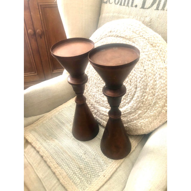 Vintage Copper Candlesticks, Pair For Sale - Image 4 of 11