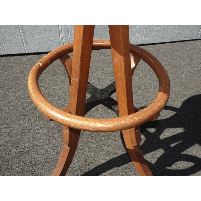 Antique Industrial Adjustable Swivel Oak Drafting Stool Barstool 1of3 ~ # 3 For Sale - Image 15 of 18