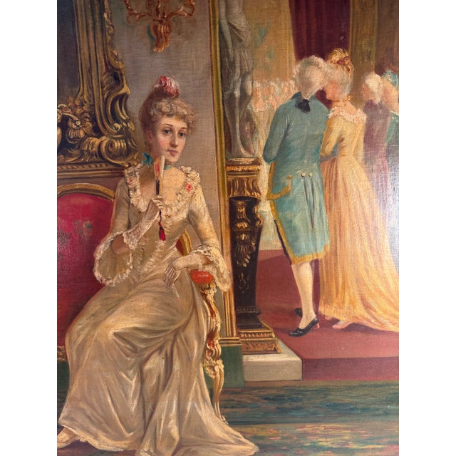 I have nicknamed this unframed painting "Behind the Scenes." The opulent French interior and the expression on the female...