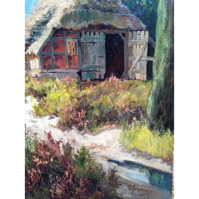 Early 20th Century Early 20th Century Storm Over the Heath With Thatched Cottage Oil Painting For Sale - Image 5 of 6