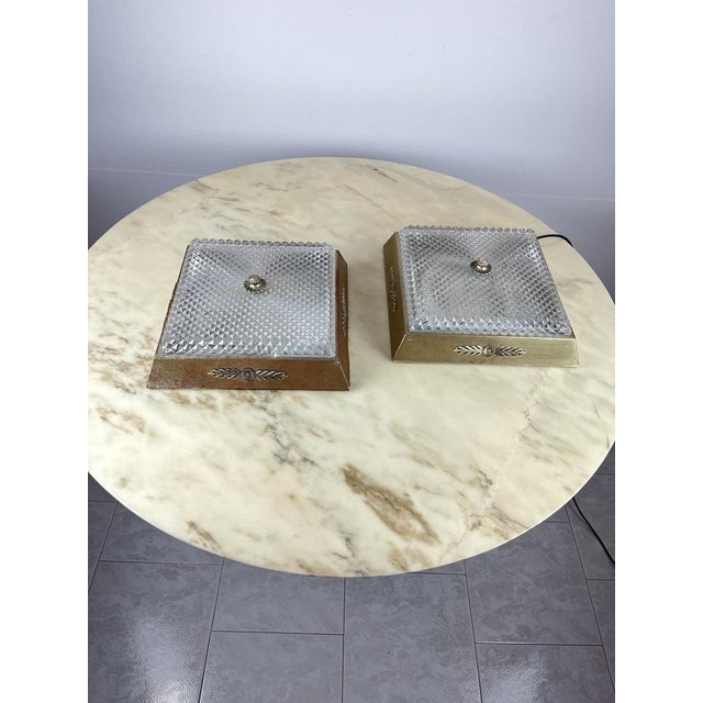 Metal and Glass Ceiling Lights, Italy, 1950s, Set of 2 For Sale - Image 12 of 15