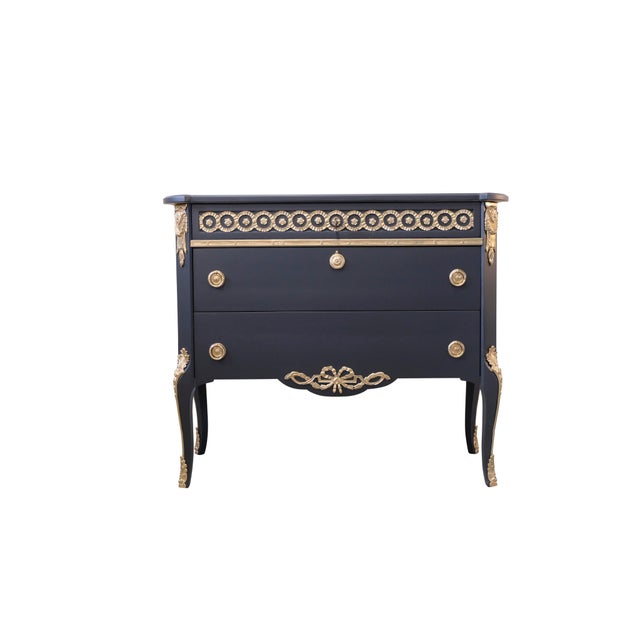 Wood 1950s Gustavian Haupt Chest With Three Drawers in a Black Finish With Brass Detailing For Sale - Image 7 of 7
