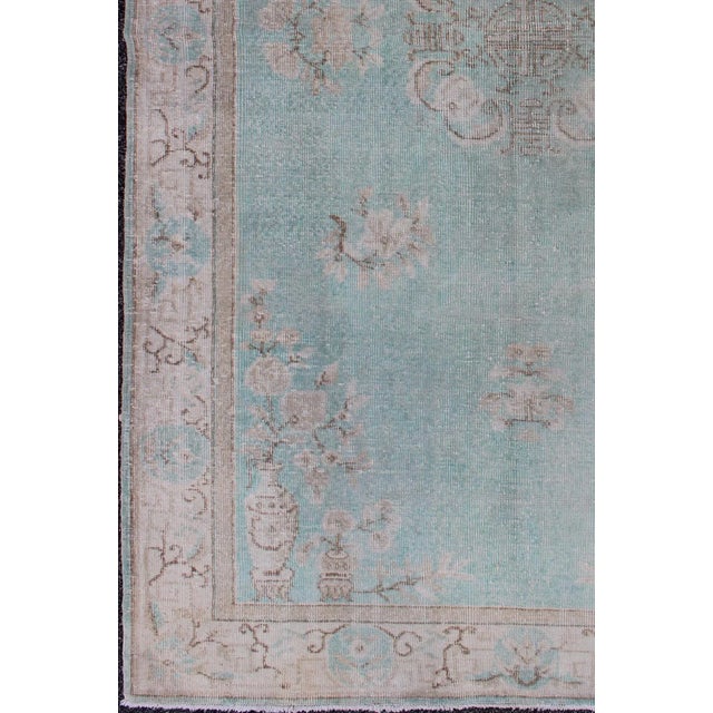 Chinese Vintage Turkish Rug With Khotan Design in Sea Foam Blue, Taupe and Light Brown For Sale - Image 3 of 7