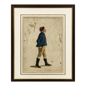 French Signed Watercolor "Young Soldier", 19th Century