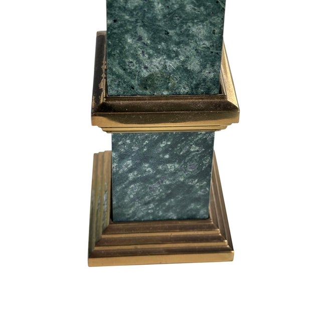 Neoclassical Green Marble & Brass Obelisk, 14.5" High For Sale In Los Angeles - Image 6 of 11