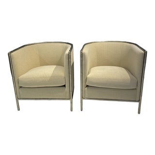Contemporary Barrel Back Club Chairs - a Pair For Sale