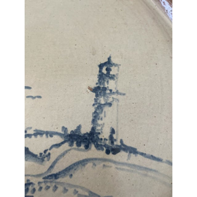 Ceramic Mid 20th Century Coastal Studio Pottery Dish With Hand-Painted Lighthouse Coastal Scene. For Sale - Image 7 of 11