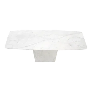 White Carrara Marble Boat Shape Top Pedestal Base Console Table Italian Modern