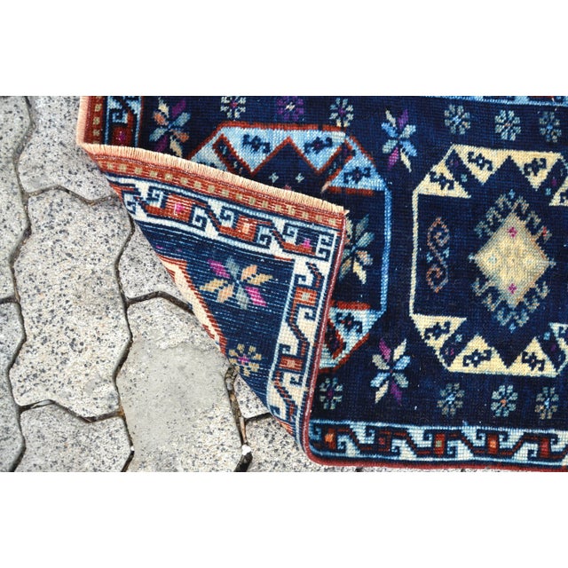 1960s Vintage Mid Century Turkish Navy Rug For Sale - Image 5 of 6