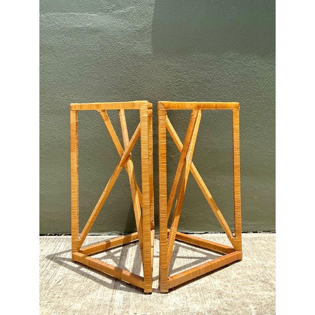 Vintage Wrapped Rattan Dining Table Pedestal For Sale - Image 16 of 16