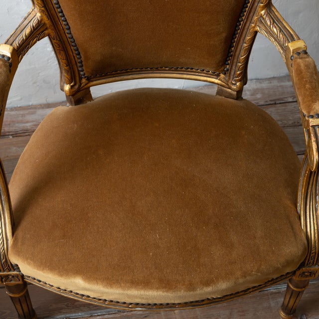 Wood A Pair of Louis XVI-Style Giltwood Fauteuils For Sale - Image 7 of 12