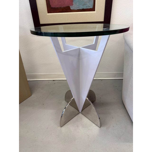 Brueton Glass Topped Enameled Steel Side or End Tables - a Pair For Sale - Image 9 of 12