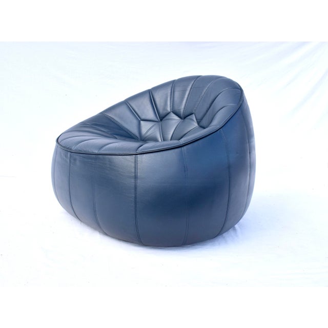 Ligne Roset Ligne Roset Leather Ottoman Swiveling Armchair For Sale - Image 4 of 10