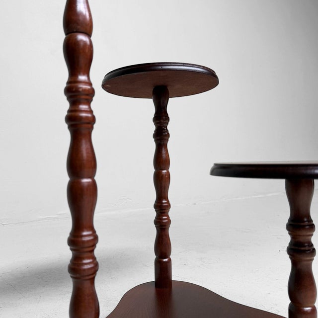 An elegant Japanese hana-dai or display stand with three round tiers, made for presenting plants, flowers, ceramics or...
