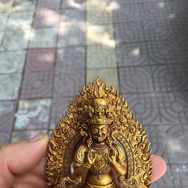Vintage Gilt Bronze Figure of Zakiram - Tibetan Buddhist Deity Statue For Sale - Image 4 of 9
