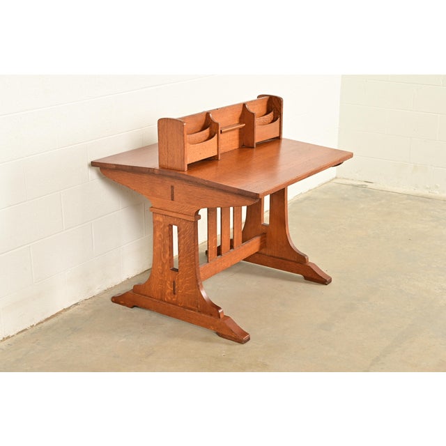 Limbert Antique Mission Oak Arts & Crafts Double Desk or Partner's Desk, Circa 1910 For Sale - Image 13 of 13
