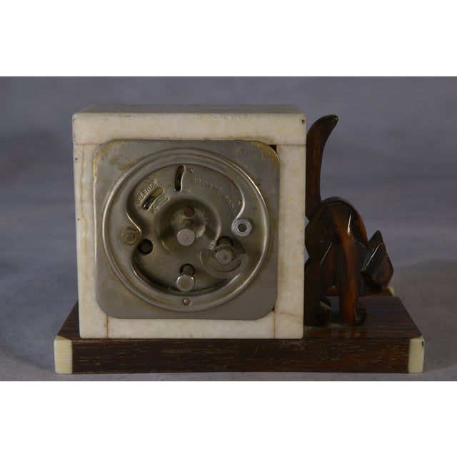 Art Deco Macassar Ebony and Marble Alarm Clock with Small Ebony Cat from Bayart, 1930s For Sale - Image 9 of 10