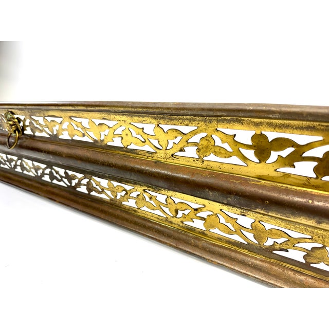 1960s Large Hollywood Regency Brass-Finished Fireplace Fender With Lion Head Ring Pulls For Sale In Little Rock - Image 6 of 11
