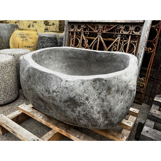 Vintage Giant Carved Boulder Bowl For Sale - Image 4 of 5
