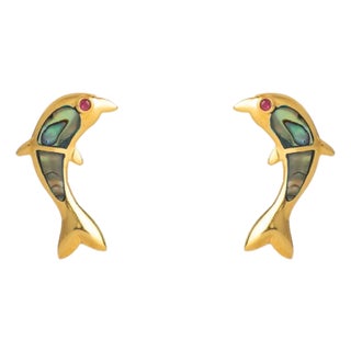 Ocean Joy Dolphin Pearl Stud Earrings, A Pair For Sale
