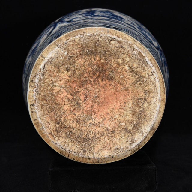 Late 20th Century Vintage Blue and White Porcelain Meiping Vase With Figural Panels and Craquelure Glaze For Sale - Image 5 of 8