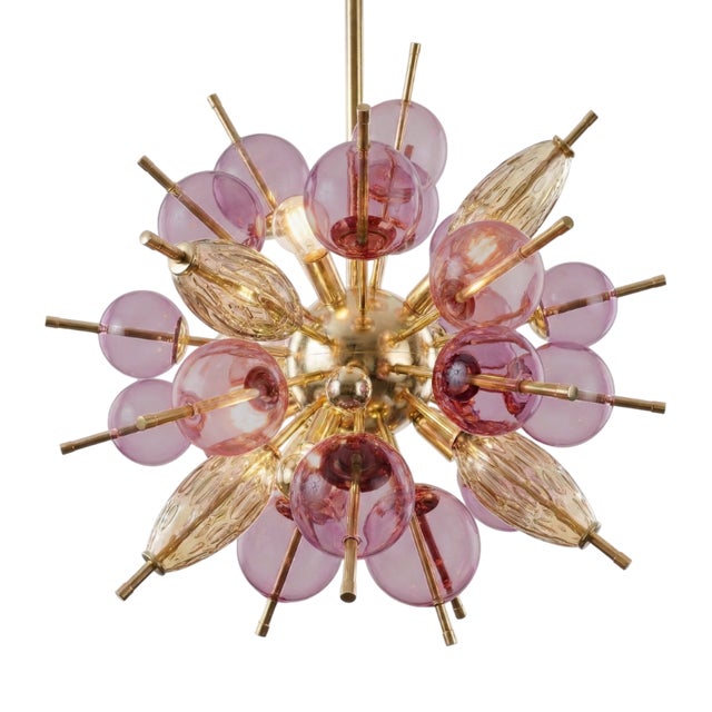 Pink and Amber Murano Glass Bubble Explosion Sputnik Lamp, 1960s For Sale