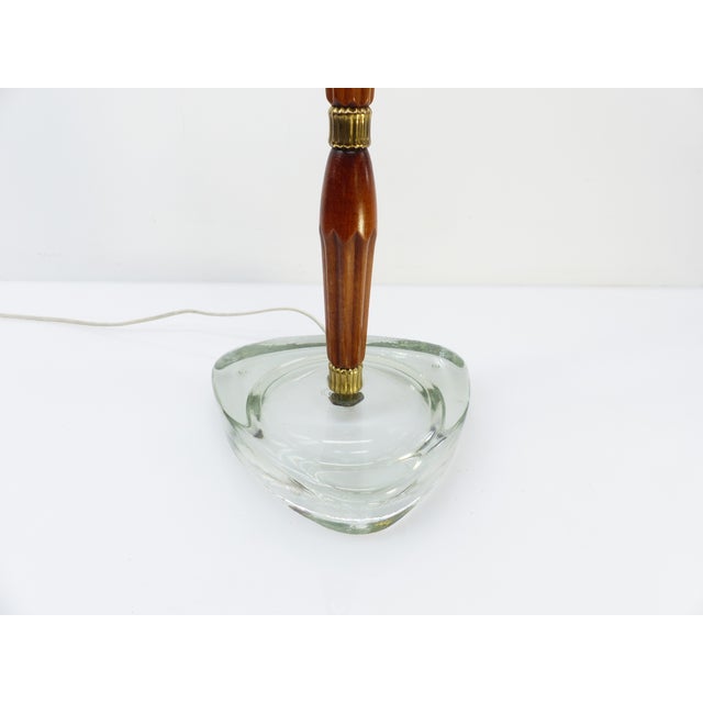 Wood Scandinavian Table Lamp in Aqua Glass, Wood and Brass attributed to Nybro Armaturfabrik, Sweden, 1960s For Sale - Image 7 of 9