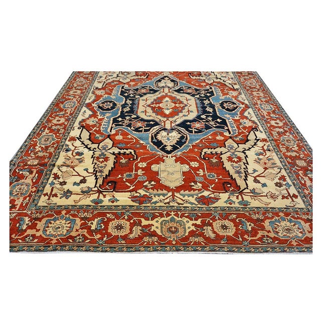 Persian Persian Serapi Recreation Wool 8x11 Rust, Ivory, & Blue Handmade Area Rug #1141242 For Sale - Image 3 of 12