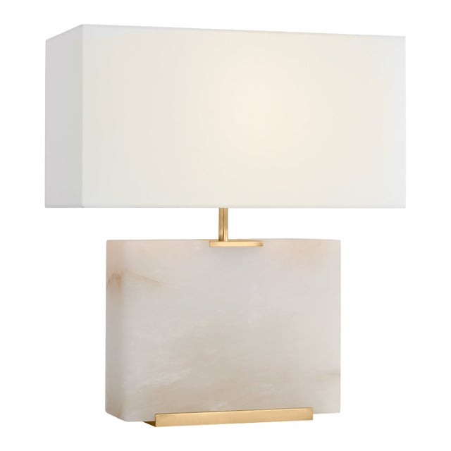 Ian K. Fowler by Visual Comfort Signature Matero Medium Table Lamp in Alabaster with Linen Shade For Sale