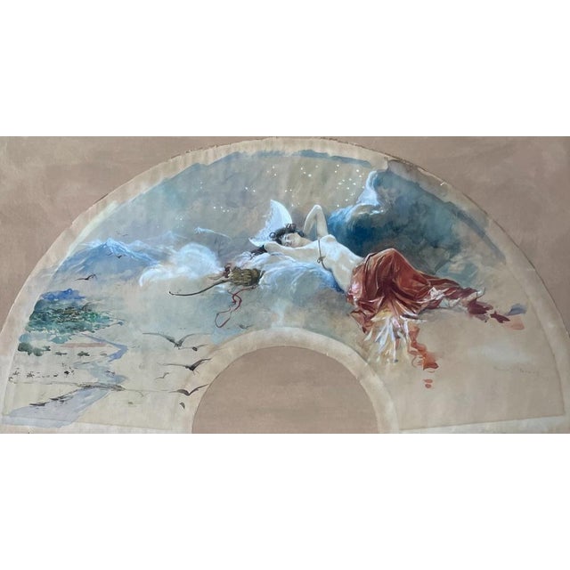 François Flameng, Diane Chasseresse, Watercolor for Fan Project, 1893, Framed For Sale - Image 15 of 17