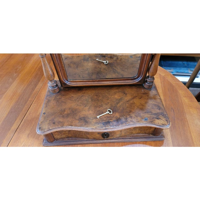 Wood Victorian Burl Walnut Vanity Mirror With Drawer 1860's For Sale - Image 7 of 8