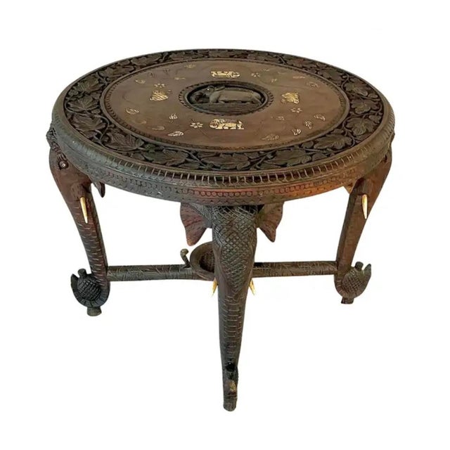 English Anglo Indian Round Elephant Side Table For Sale - Image 3 of 13