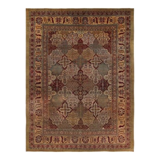 Hand-Knotted Antique Amritsar Rug Gold Red All Over Floral Pattern For Sale