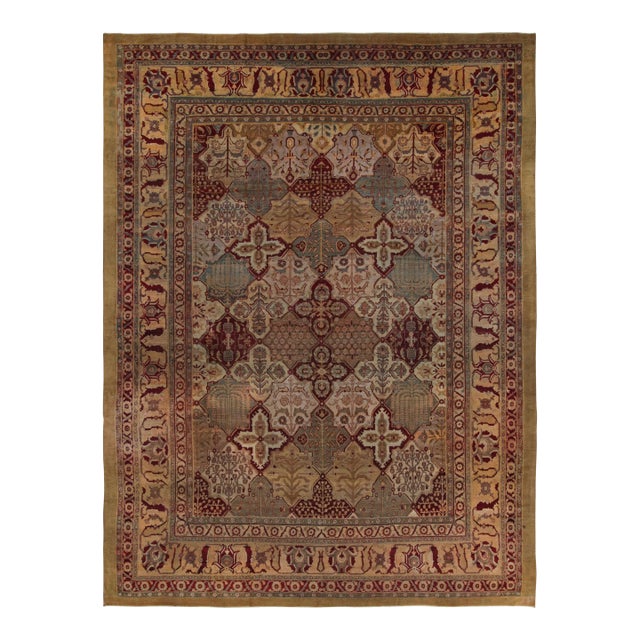 Hand-Knotted Antique Amritsar Rug Gold Red All Over Floral Pattern For Sale