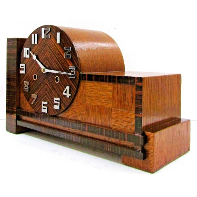 Antique 1931 German Junghans Pfeilkreuz Coromandel Mantel Clock 8 Day Bauhaus For Sale - Image 13 of 16