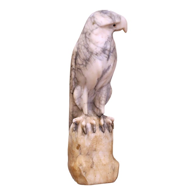 19th Century French Carved Variegated Marble Eagle Sculpture With Glass Eyes For Sale