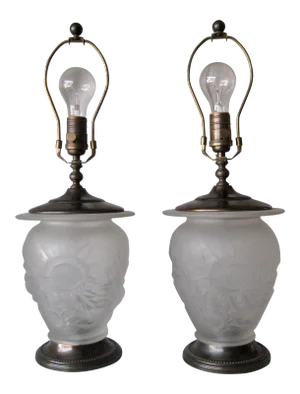 Frosted Lalique Style Glass Lamps - a Pair