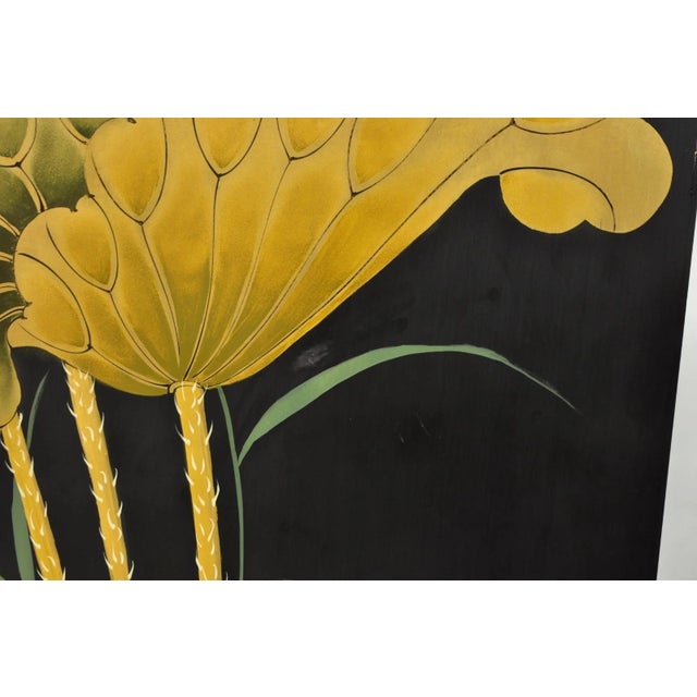 Black Decorator Chinoiserie Black Lacquer Oriental Painted 4 Panel Room Divider Screen For Sale - Image 8 of 16