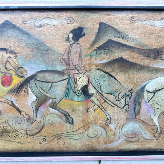 Leon d'Usseau Jr. (Dusso) – Large-Scale Modernist Oil Painting of Asian Horsemen (C. 1965), Framed For Sale In San Diego - Image 6 of 12