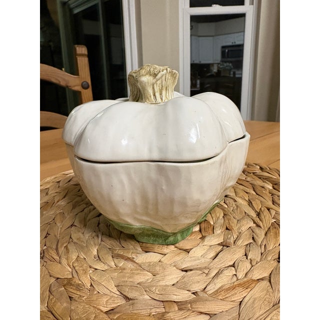 Vintage Vietri Handmade Italian White Pumpkin Covered Bowl With Lid For Sale - Image 6 of 9