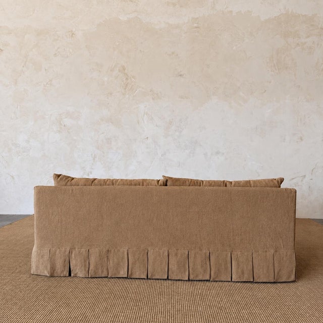 Parisian Sofa Slip Covered in Belgian Spice Linen For Sale - Image 9 of 16