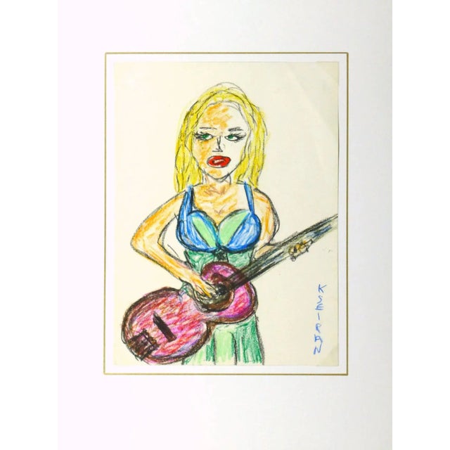 Kseiran, French Oil Pastel - the Guitarist For Sale - Image 4 of 5